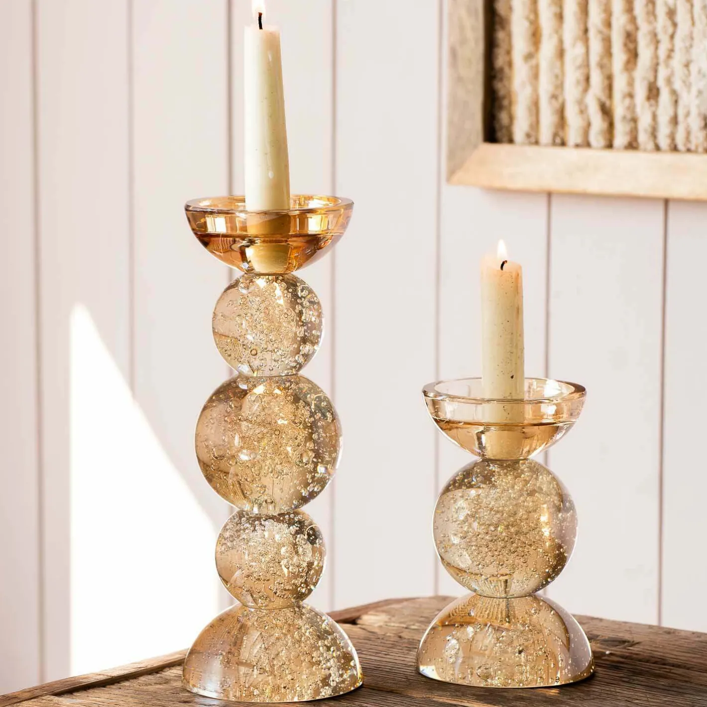 Graham & Green Candle Holders & Candles<Amber Bubble Glass Candle Holders