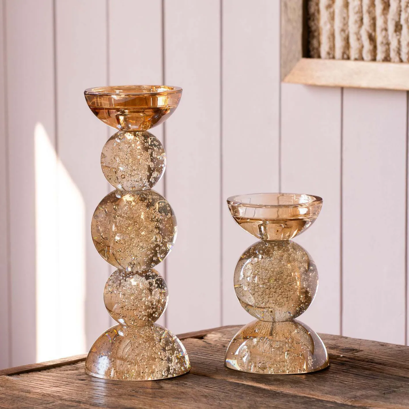 Graham & Green Candle Holders & Candles<Amber Bubble Glass Candle Holders