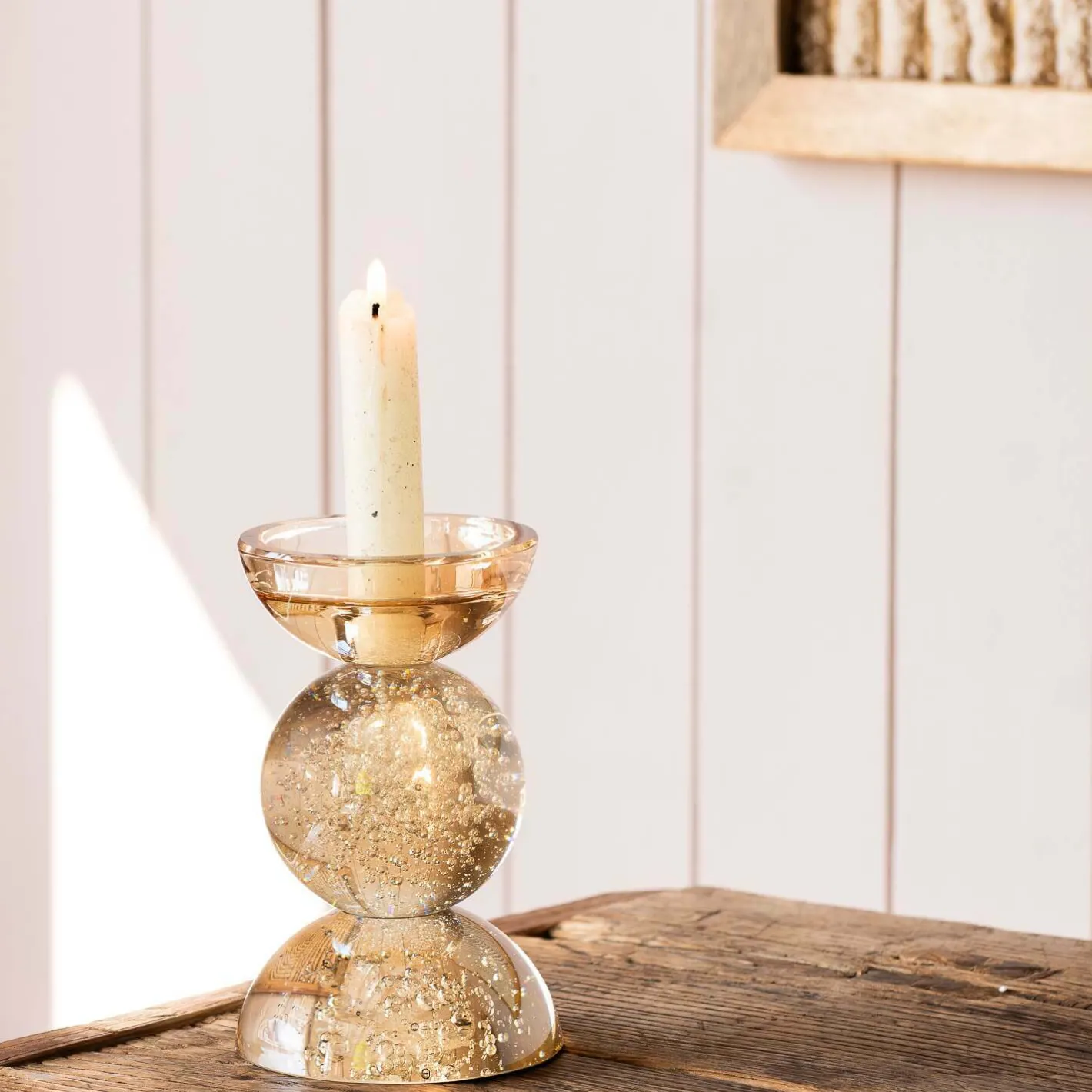Graham & Green Candle Holders & Candles<Amber Bubble Glass Candle Holders