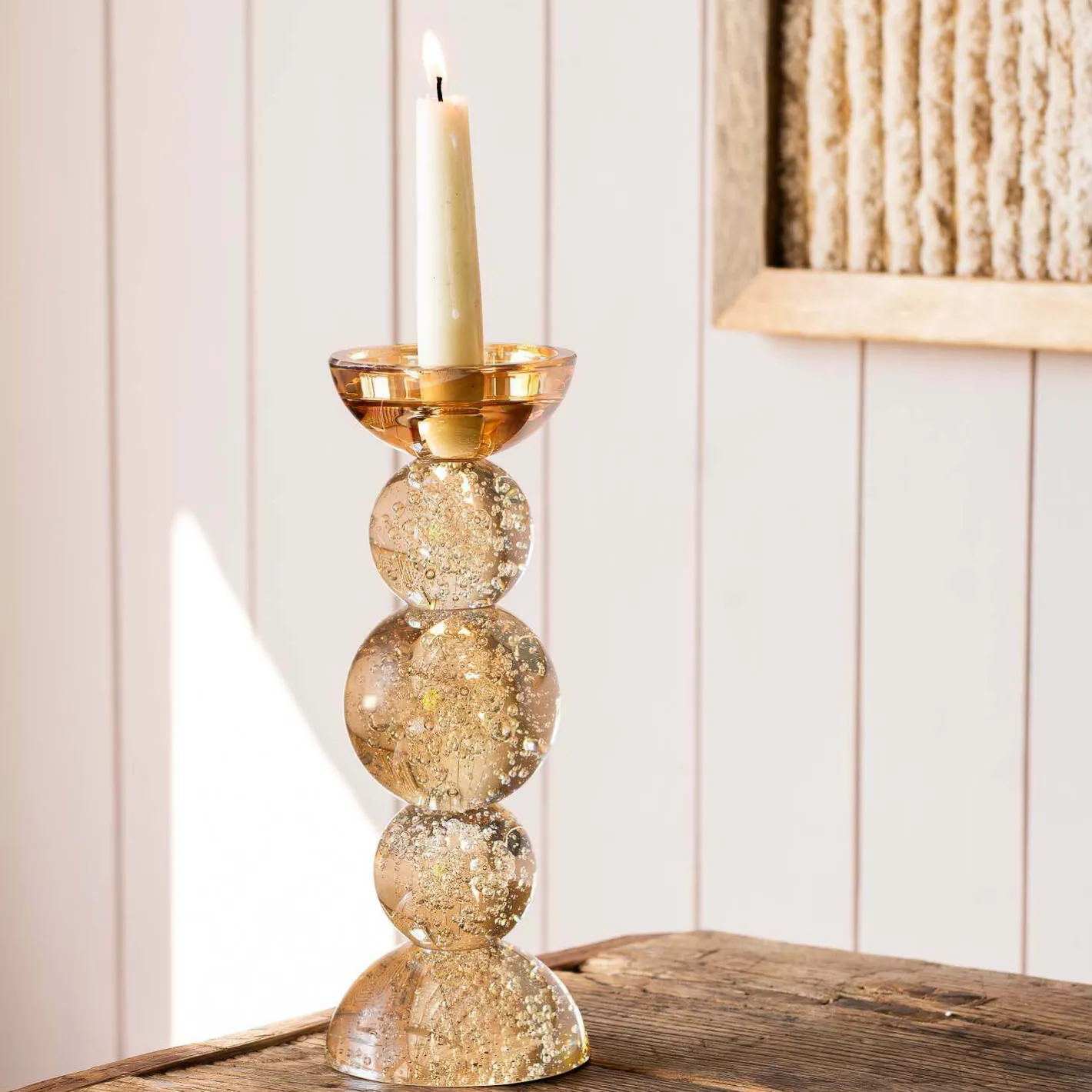 Graham & Green Candle Holders & Candles<Amber Bubble Glass Candle Holders