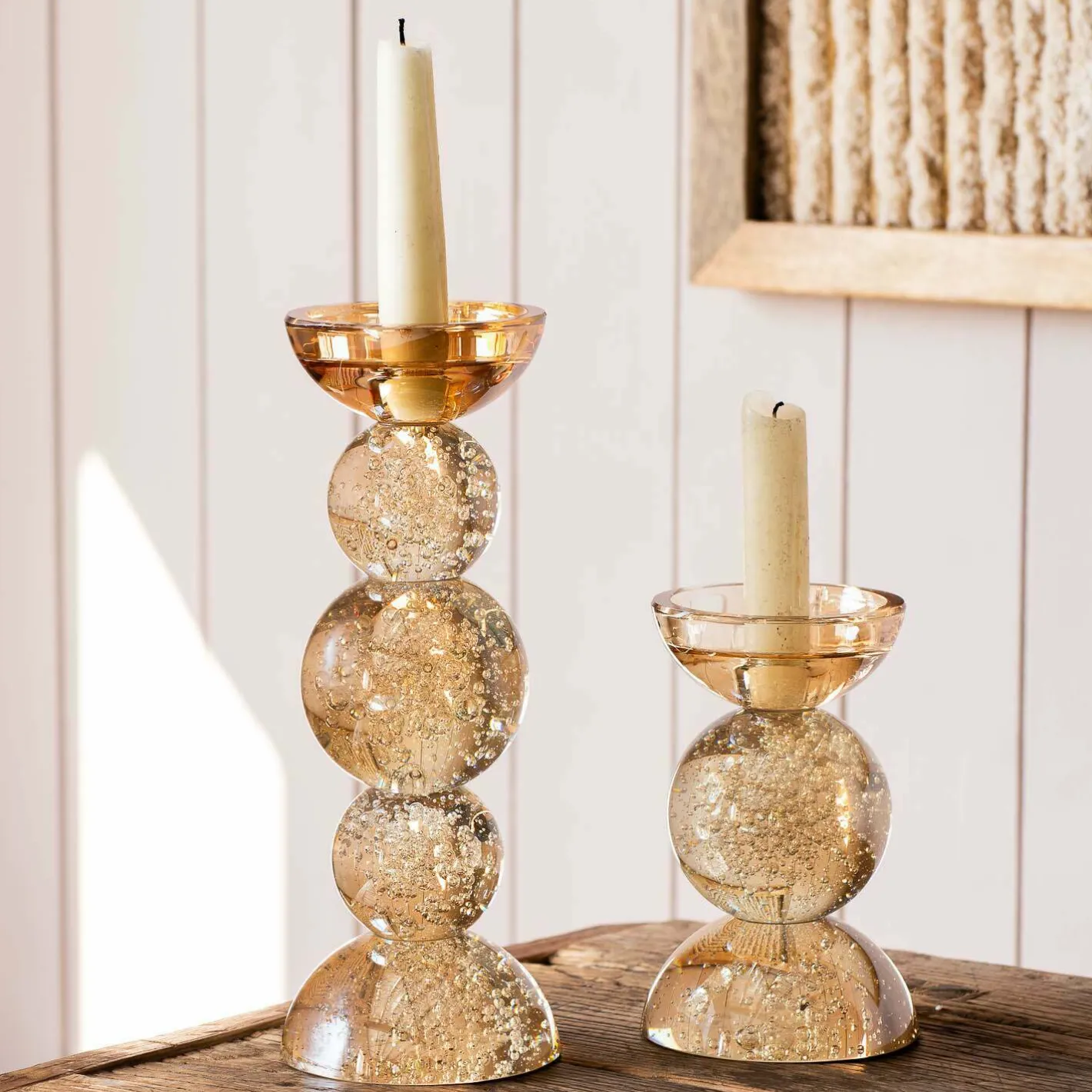 Graham & Green Candle Holders & Candles<Amber Bubble Glass Candle Holders