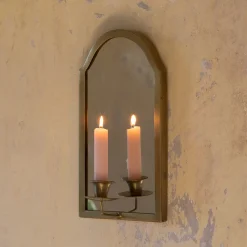Graham & Green Candle Holders & Candles|Wall Mirrors<Antiqued Brass Wall Mirror with Candle Sconce