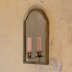 Graham & Green Candle Holders & Candles|Wall Mirrors<Antiqued Brass Wall Mirror with Candle Sconce