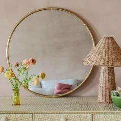 Graham & Green Round Mirrors|Wall Mirrors<Antique Gold Round Bamboo Wall Mirror