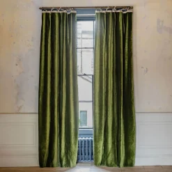 Graham & Green Curtains & Curtain Ties<Avocado Green Velvet Single Curtains