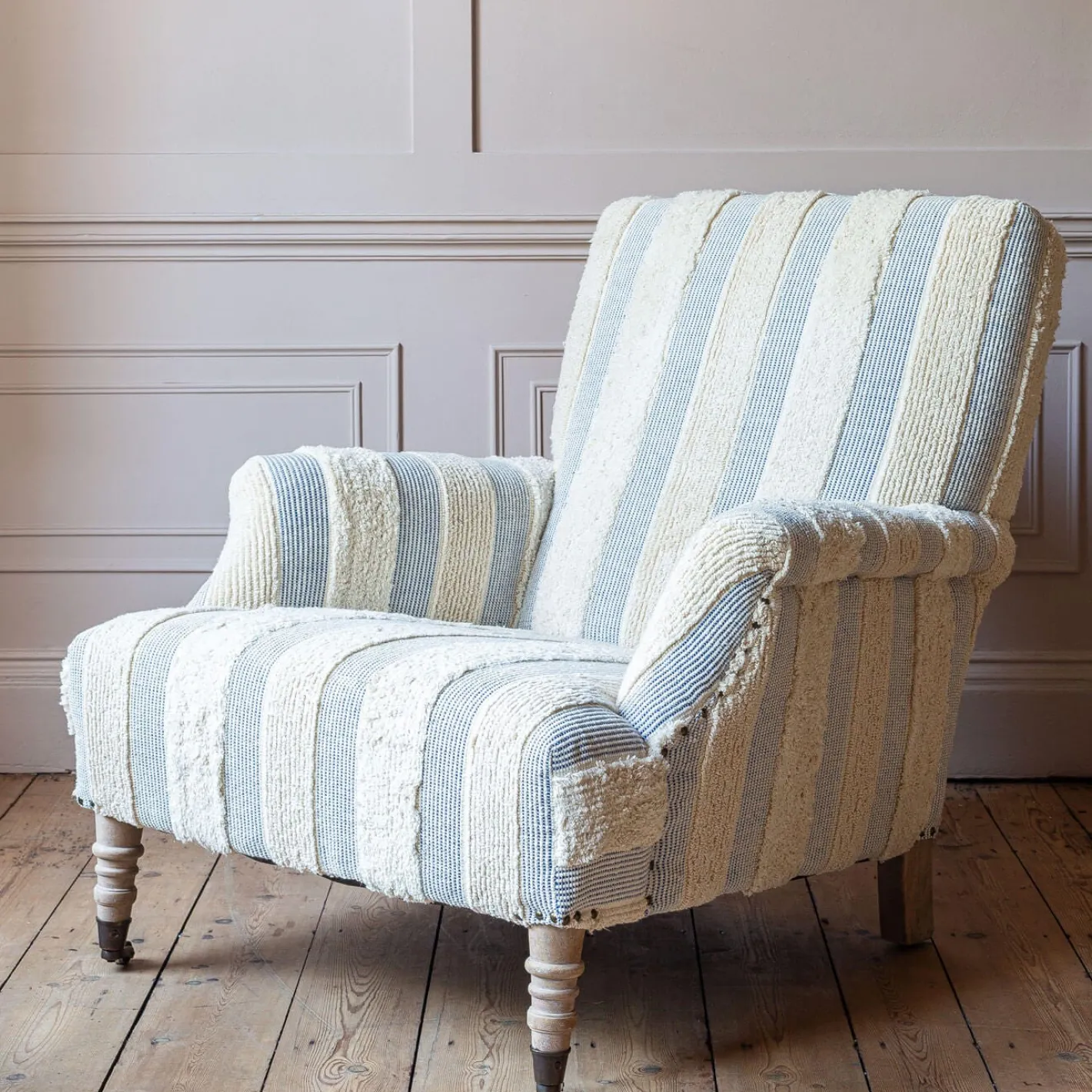 Graham & Green Armchairs<Avree Misty Blue and White Striped Armchair
