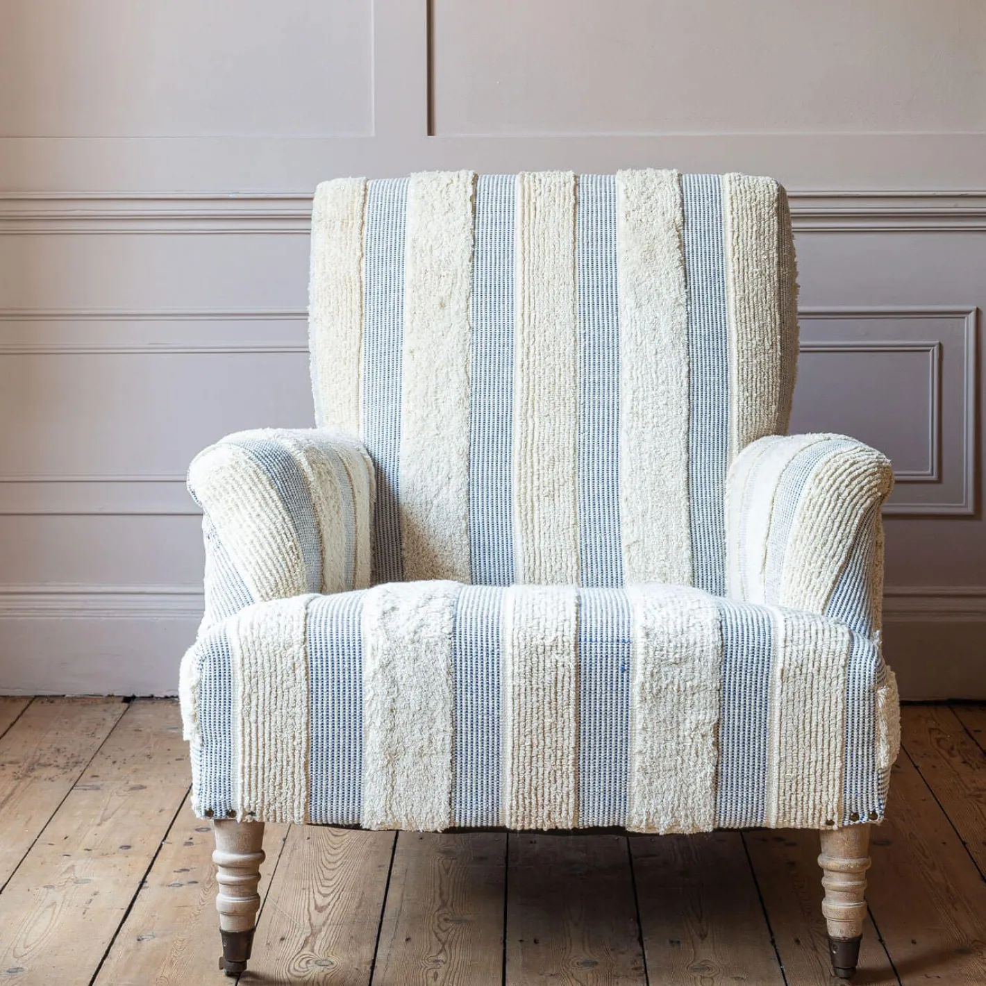Graham & Green Armchairs<Avree Misty Blue and White Striped Armchair