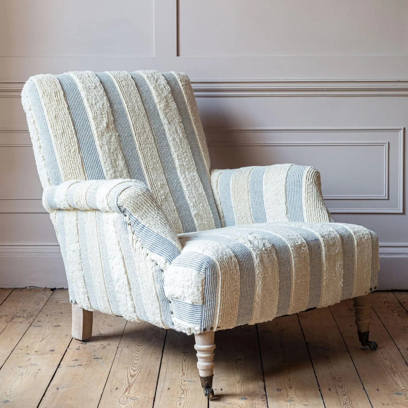 Graham & Green Armchairs<Avree Misty Blue and White Striped Armchair