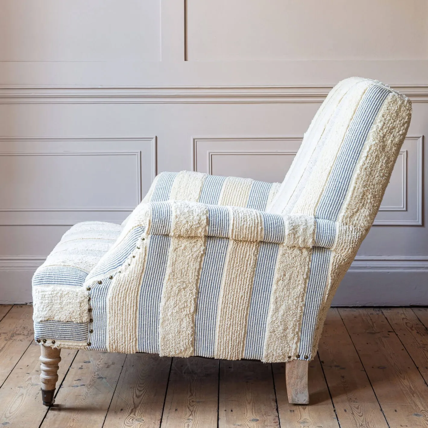 Graham & Green Armchairs<Avree Misty Blue and White Striped Armchair