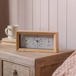 Graham & Green Clocks<Bamboo Thermometer & Hygrometer Alarm Clock
