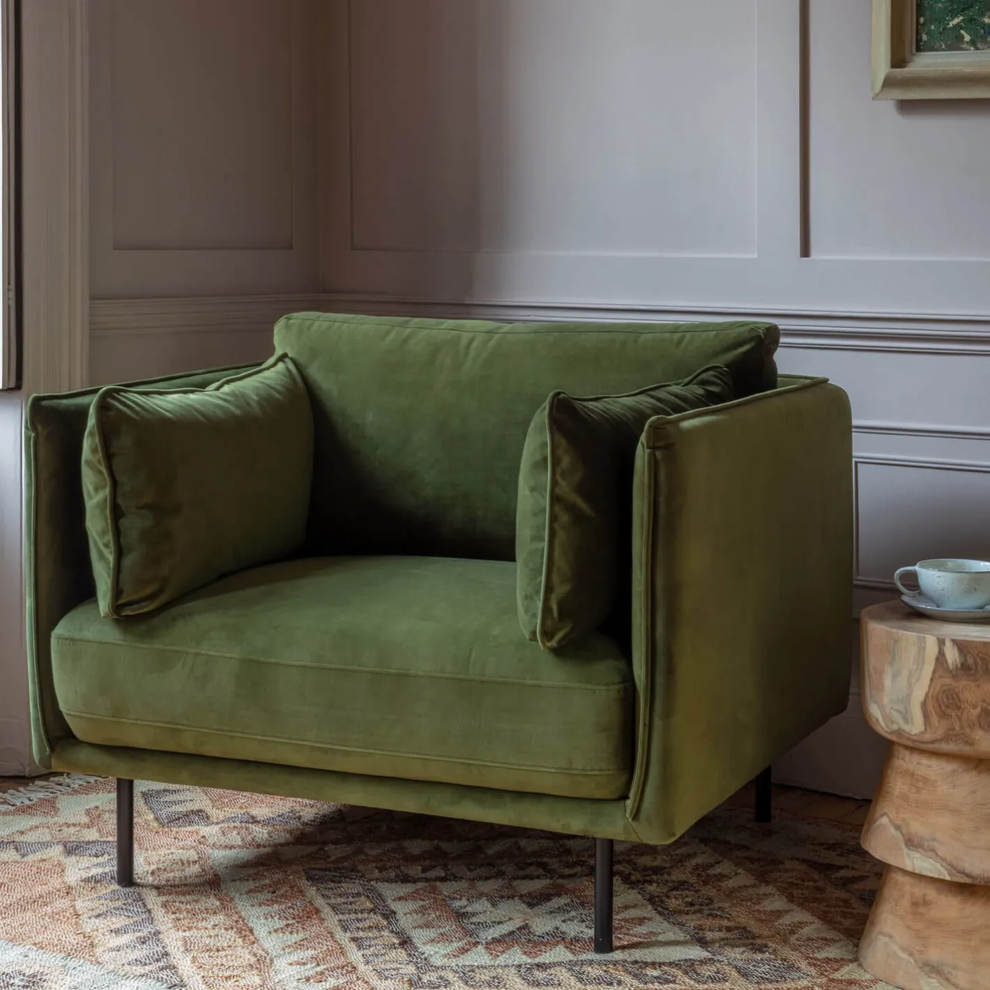 Graham & Green Armchairs<Bayler Moss Green Velvet Armchair