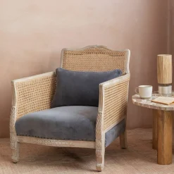 Graham & Green Armchairs<Baylor Grey Velvet and Cane Armchair
