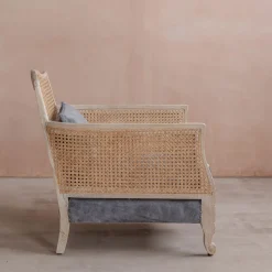 Graham & Green Armchairs<Baylor Grey Velvet and Cane Armchair