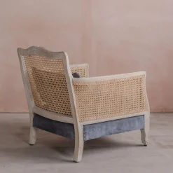 Graham & Green Armchairs<Baylor Grey Velvet and Cane Armchair