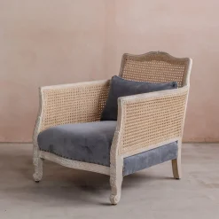Graham & Green Armchairs<Baylor Grey Velvet and Cane Armchair