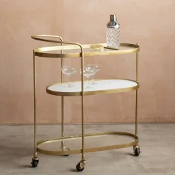Graham & Green Drinks Trolleys & Bars<Beau Drinks Trolley with White Marble and Glass Shelves