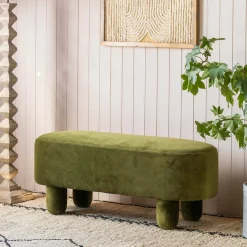 Graham & Green Benches & Ottomans|Ottomans & Benches<Bellamy Olive Velvet Bench