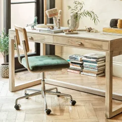 Graham & Green Desk Chairs<Bilbury Moss Green Velvet and Rattan Desk Chair