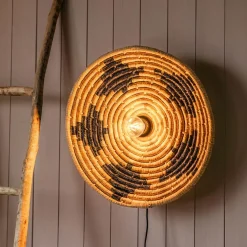 Graham & Green Wall Lights & Sconces<Black and Cream Seagrass Dish Wall Light