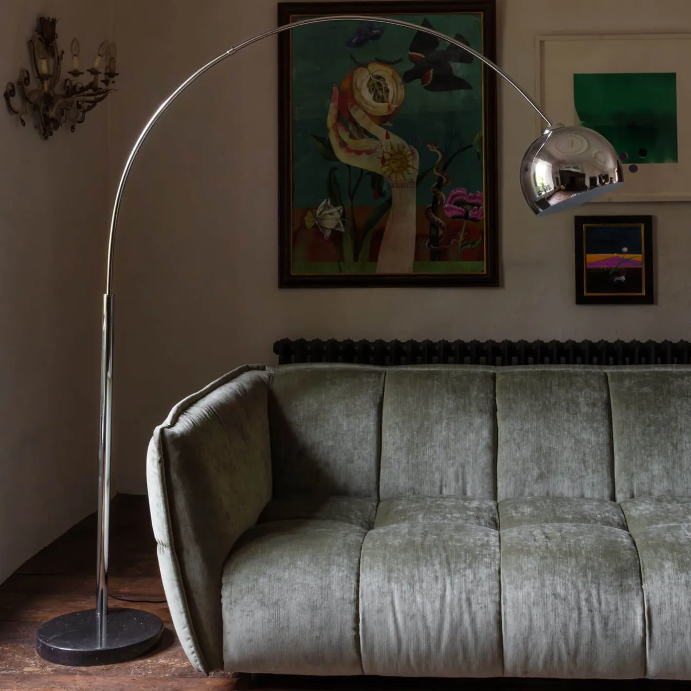 Graham & Green Floor Lamps<Black Marble and Chrome Floor Lamp