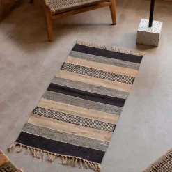 Graham & Green Rugs & Runners<Black, White & Blush Striped Rug 120 x 60cm.