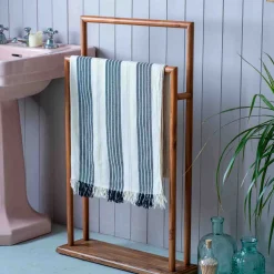 Graham & Green Bathroom Accessories<Black Wide Stripe Turkish Beach Towel Wrap