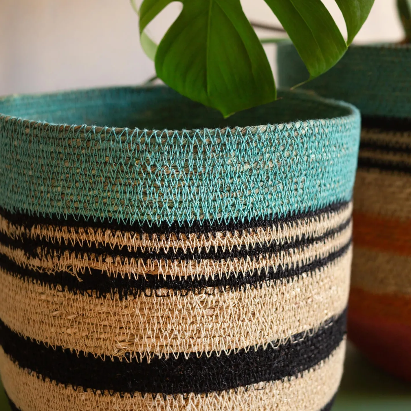 Graham & Green Vases & Plant Pots|Household Storage<Blue and Black Striped Basket