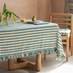 Graham & Green Outdoor Dining|Table Cloths & Napkins<Blue Candy Stripe Frill Tablecloths