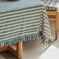 Graham & Green Outdoor Dining|Table Cloths & Napkins<Blue Candy Stripe Frill Tablecloths