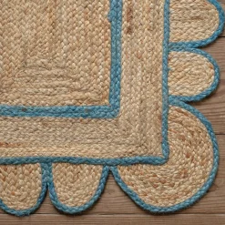 Graham & Green Rugs & Runners<Blue Scalloped Jute Rug 60 x 90cm
