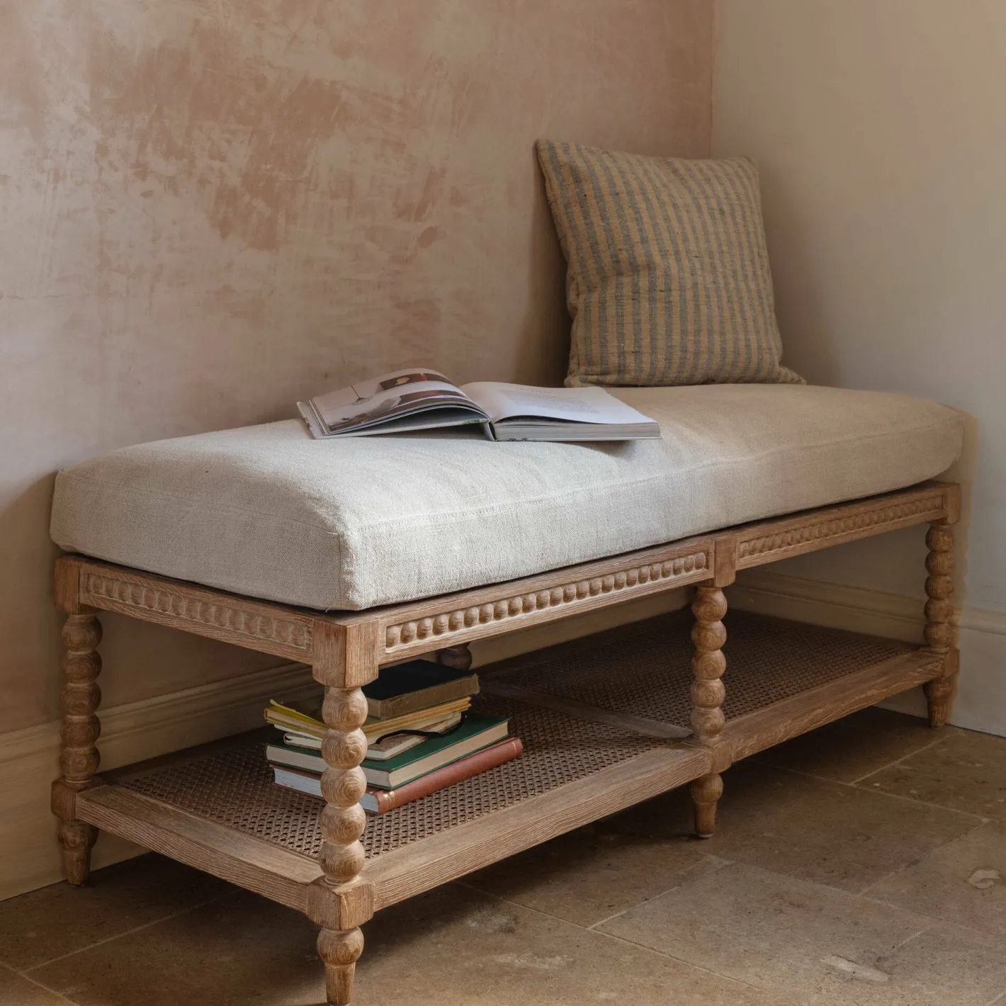 Graham & Green Benches & Ottomans|Ottomans & Benches<Bobbin Natural Linen and Ash Bench