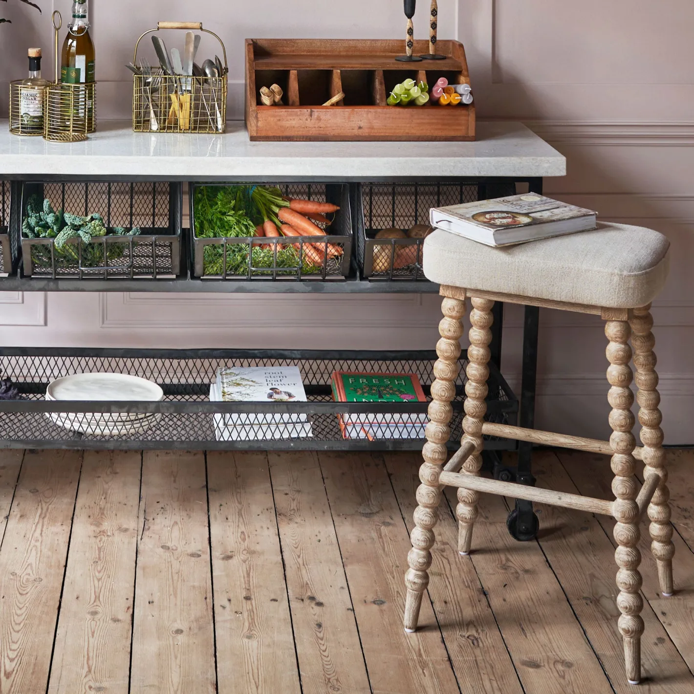 Graham & Green Stools<Bobbin Natural Linen Bar Stool