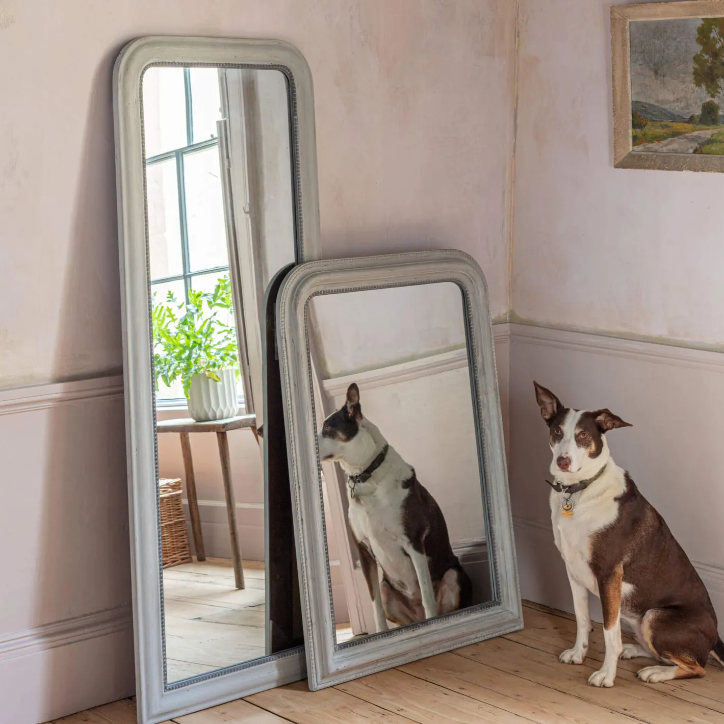 Graham & Green Floor Standing Mirrors|Rectangular Mirrors<Charlie Grey Beaded Mirrors