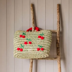 Graham & Green Bags<Cherry Embroidered Basket Tote Bag