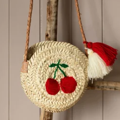 Graham & Green Bags<Cherry Embroidered Round Crossbody Handbag