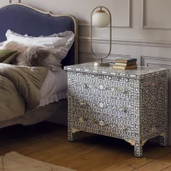 Graham & Green Chests Of Drawers|Chests Of Drawers<Classic Grey Mother of Pearl Large Bedside Table