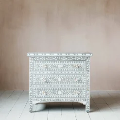 Graham & Green Chests Of Drawers|Chests Of Drawers<Classic Grey Mother of Pearl Large Bedside Table