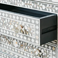 Graham & Green Chests Of Drawers|Chests Of Drawers<Classic Grey Mother of Pearl Large Bedside Table