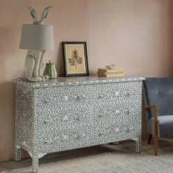 Graham & Green Chests Of Drawers|Chests Of Drawers<Classic Grey Mother of Pearl Small Double Chest of Drawers