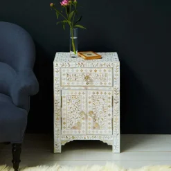 Graham & Green Bedside Tables<Classic White Mother of Pearl Bedside Table