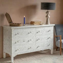 Graham & Green Chests Of Drawers|Chests Of Drawers<Classic White Mother of Pearl Small Double Chest of Drawers
