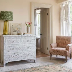 Graham & Green Chests Of Drawers|Chests Of Drawers<Classic White Mother of Pearl Chest of Drawers