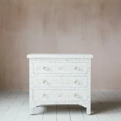 Graham & Green Chests Of Drawers|Chests Of Drawers<Classic White Mother of Pearl Large Bedside Table