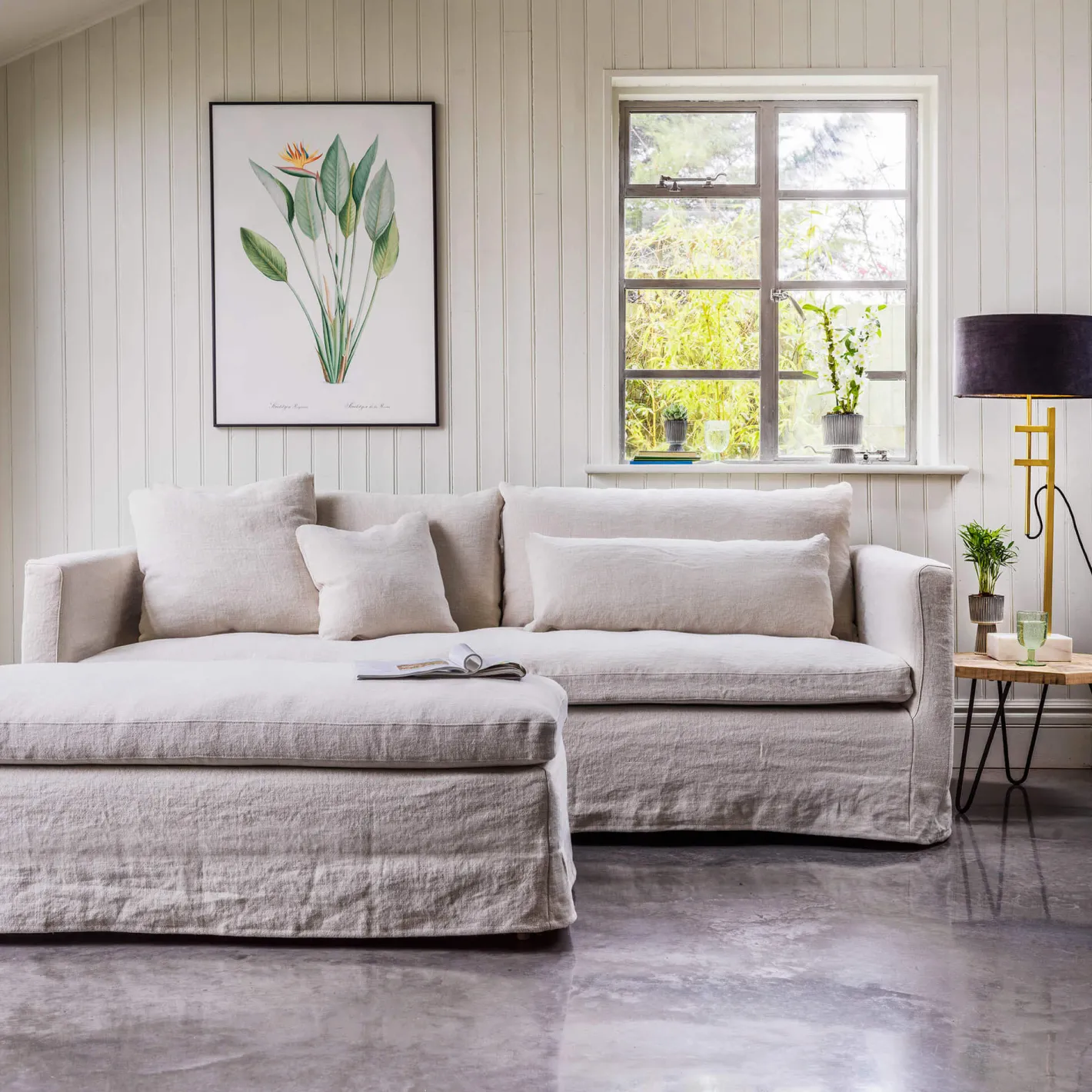 Graham & Green Ready To Go Sofas<Clementine Natural Belgian Linen Three Seater Sofa