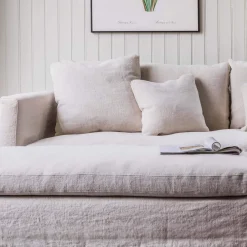 Graham & Green Ready To Go Sofas<Clementine Natural Belgian Linen Three Seater Sofa