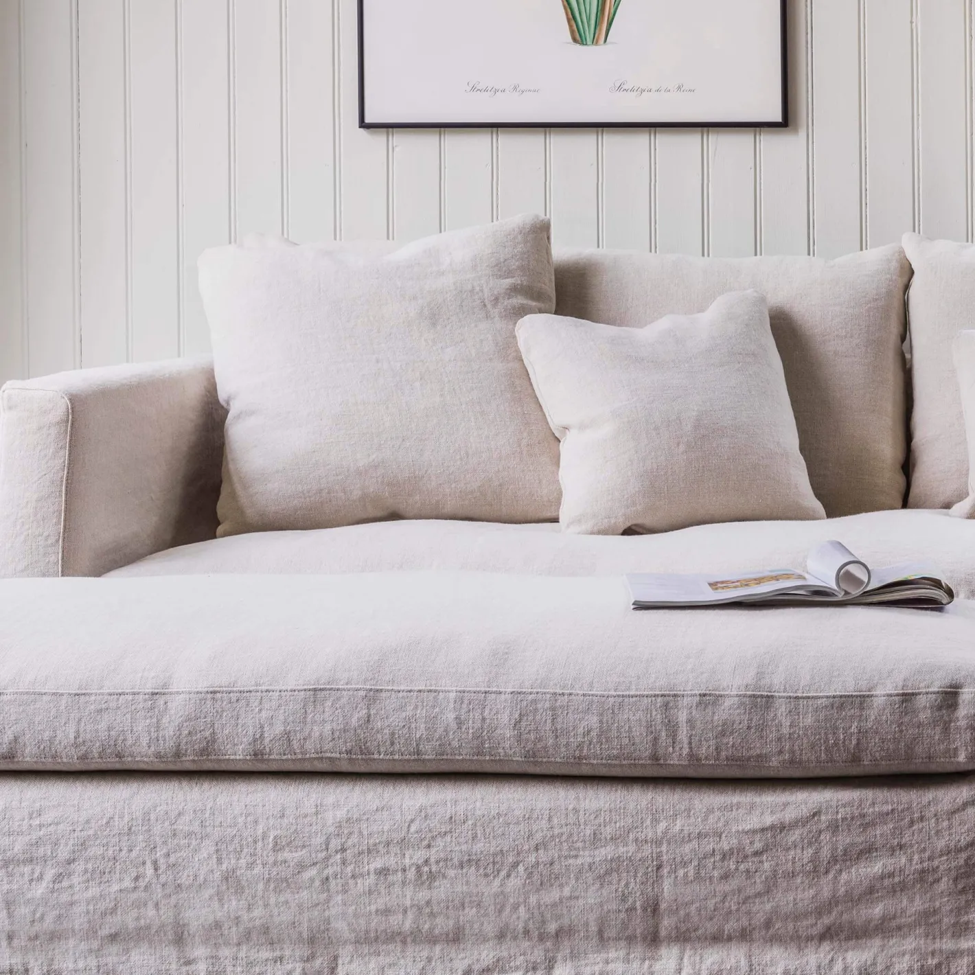 Graham & Green Ready To Go Sofas<Clementine Natural Belgian Linen Three Seater Sofa