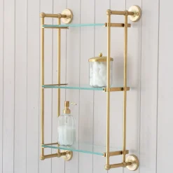 Graham & Green Shelves & Bookcases<Colette Antique Gold Three Tier Wall Shelves