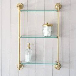 Graham & Green Shelves & Bookcases<Colette Antique Gold Three Tier Wall Shelves