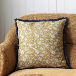 Graham & Green Sofa Cushions|Cushions<Cotton Block Printed Square Cushions with tassel trim