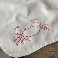 Graham & Green Kitchen Textiles<Crab Embroidered Cotton Tea Towel